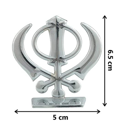 Sikh Religious Symbol Khanda Sahib Idol Silver Metal Statue for Car Dashboard | Mandir Pooja Murti | Temple Puja | Home Decor | Office Table Showpiece