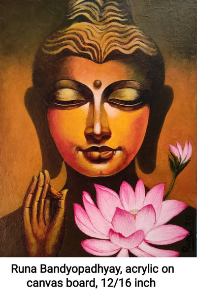 Lord Buddha Goutam Buddha Acrylic on Canvas Board 12 inch x 16 Inch