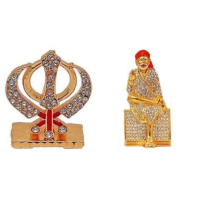 Punjabi Khanda Symbols of Sikh Idol and Lord Sai Baba/Shirdi Shri Sai Nath Idol - Home & Temple Decor God Figurine