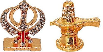 Combo of 2 Punjabi Khanda Symbols of Sikh Idol & Lord Shiva Shivlinga for Pooja, Gift Item and Decorative Showpiece