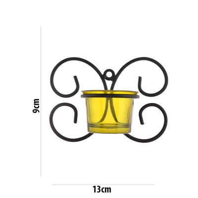 Set of 1 Wall Hanging Tealight Candle Holder Metal Wall Sconce with Glass Cups - Decorations Items for Home Wall Decor - Butterfly Yellow