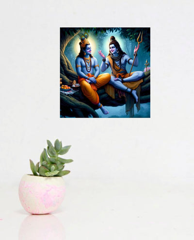 Smiley God Mahadev & Krishna Wall Poster for Livng Room, Kids Room, Office (Size - 46CM X 46CM)