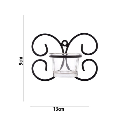 Set of 1 Wall Hanging Tealight Candle Holder Metal Wall Sconce with Glass Cups - Decorations Items for Home Wall Decor - Butterfly White
