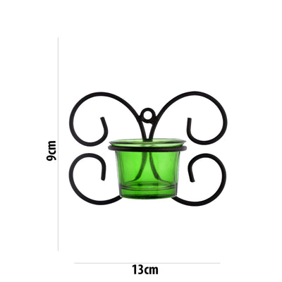 Set of 1 Wall Hanging Tealight Candle Holder Metal Wall Sconce with Glass Cups - Decorations Items for Home Wall Decor - Butterfly Green
