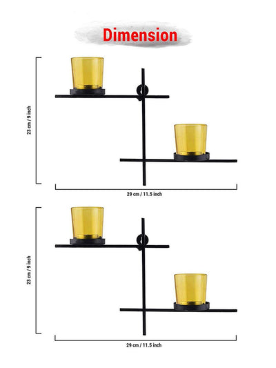 Set of 2 Wall Hanging Tealight Candle Holder Metal Wall Sconce with Glass Cups
