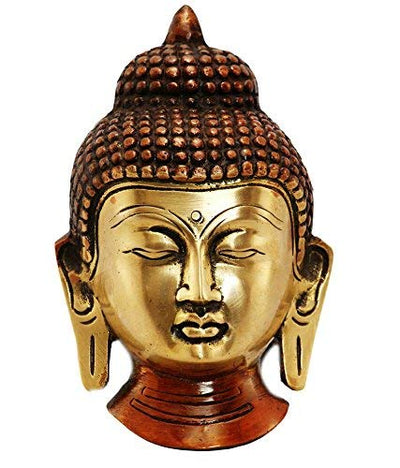 Brass Statue Lord Buddha Face Wall Hanging for Blessing, Happiness, Health, Home & Office with Antique Look