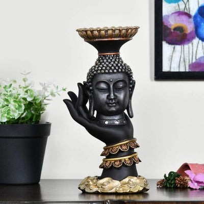Lord Buddha Showpiece Statue Tealight Candle Holder forLiving Room Wall Shelf Desk