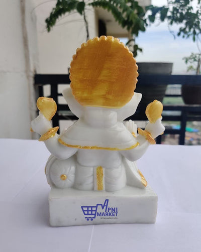 Marble Dust Ganesh Idol for Home Decor White 7 inch