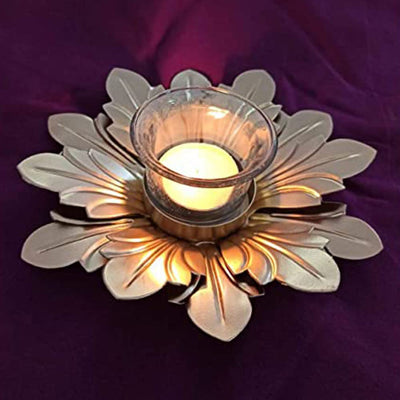 Lotus Golden Tealight Holder Stylishly Shaped Lotus Candle Stand Metal Beautiful Design Home Decoration - Set of 3 Not Include Glass