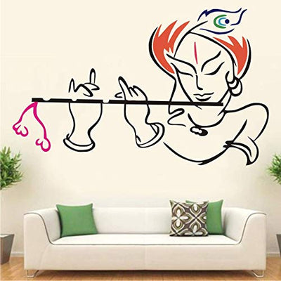 Lord Krishna Flute Hindu God Creative Decorative PVC Vinyl Wall Sticker (90 cm X 55 cm) -WS118