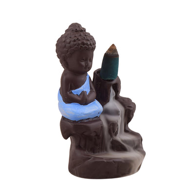 Polyresin Meditating Monk Buddha Smoke Backflow Cone Incense Holder Decorative Showpiece