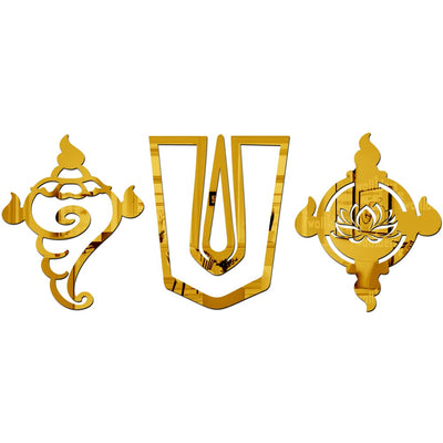 Shanku Chakra Namah (Size 41 x 17 cm) Pooja Room Sticker for Home, Festival Wall Mirror Stickers, Acrylic Stickers, Wall Stickers for Hall Room, Bed Room, Kitchen (Golden)
