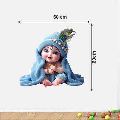Cute Little Krishna Baby Krishna Lord Krishna God Krishna Wall Sticker Kids Room Living Room Bedroom Size - 60 x 60 cm Pack of - 1 Sky collour