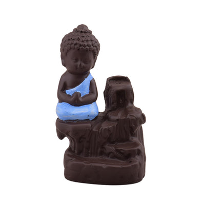 Polyresin Meditating Monk Buddha Smoke Backflow Cone Incense Holder Decorative Showpiece