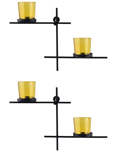 Set of 2 Wall Hanging Tealight Candle Holder Metal Wall Sconce with Glass Cups