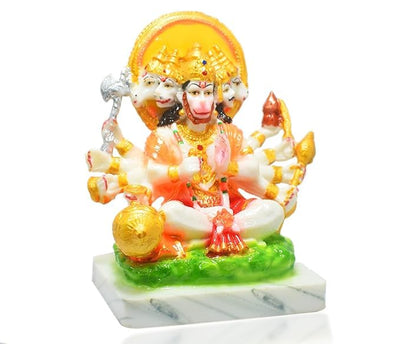 Hindu Gods : Hanuman Ji Panchmukhi Idol in Marble Suitable for Home Decor & Gifting Purpose on Special Occasions