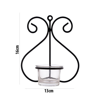 Set of 1 Wall Hanging Tealight Candle Holder Metal Wall Sconce with Glass Cups - Heart White