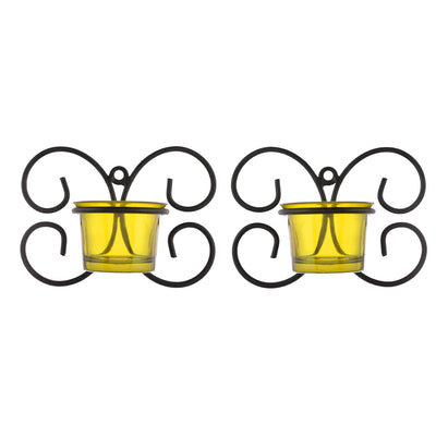 Set of 1 Wall Hanging Tealight Candle Holder Metal Wall Sconce with Glass Cups - Decorations Items for Home Wall Decor - Butterfly Yellow