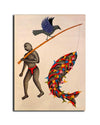 Canvas Print Gond Art , Fisher Man, Traditional , Classic Art, Indian Art, for Living Room, Wall Decoration, Unframed Painting, Fabric | Size- 12X9 inches.