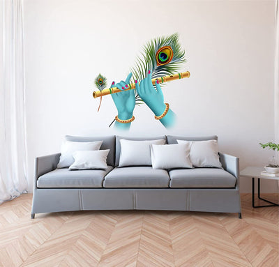 Krishna Flute in Hands Vinyl Wall Sticker for Living Room, Bedroom, Kids Room Sticker Size - 55 Cm X 55 Cm