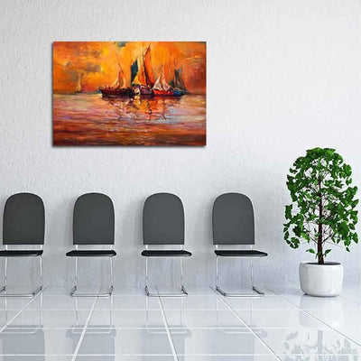 Canvas Print Boats & Sea |for Bedroom & Living Room | Engineered Wood Frame | 20.6 x 14 inch (52 x 36 cms)
