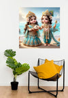 Little Krishna and Cute Radha God Wall Poster for Livng Room, Kids Room, Office (Size - 45CM X 45CM)