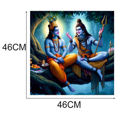 Smiley God Mahadev & Krishna Wall Poster for Livng Room, Kids Room, Office (Size - 46CM X 46CM)