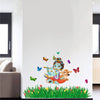 Lord Krishna Flute Singing with Cow and Butterfly Grass Decorative PVC Vinyl Wall Sticker (Wall Coverage Area - Height 75 cms X Width 115 cms)
