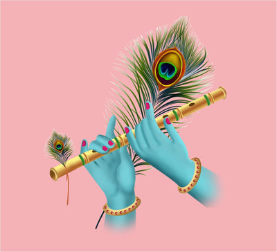 PVC Krishna In Flute Hands Wall Sticker For Living Room,Bedroom,Office,Kids Room Size - 40 Cm X 48 Cm, Self-Adhesive