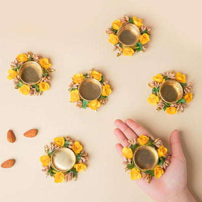 Rose Tea Light Holder Set of 6, Diwali Decoration Items for Home Decor