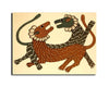 Canvas Print Gond , Tiger Fight, Traditional , Classic Art, Indian Art,  for Living Room, Wall Decoration, Unframed Painting, Fabric |Size- 12X9 inches.