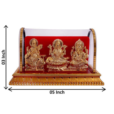 Metal Lord Ganesh and Maa Lakshmi, Sarswati Idol 12 cm Golden