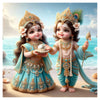 Little Krishna and Cute Radha God Wall Poster for Livng Room, Kids Room, Office (Size - 45CM X 45CM)
