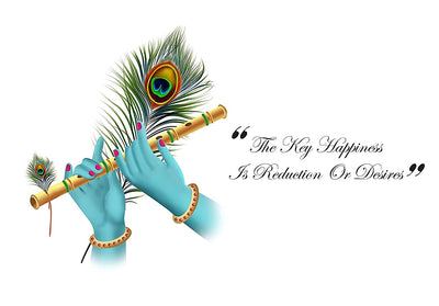 Shree Krishna Bansuri Key Happiness Wall Sticker for Living Room, Kids Room Sticker Size -46 Cm X76 Cm