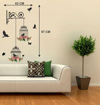 PVC Vinyl Wall Sticker Love Birds with Hearts | Branches and Cages | Magical Tree Sunrise with Flying Birds - Multicolor - Set of 4
