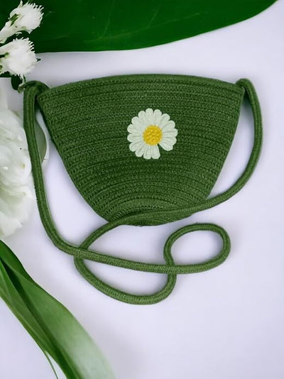 Luxury Jute Sling Bag For Women, Ladies Shoulder Purse, Small Shopping Bag - Green