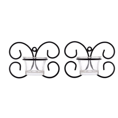 Set of 1 Wall Hanging Tealight Candle Holder Metal Wall Sconce with Glass Cups - Decorations Items for Home Wall Decor - Butterfly White
