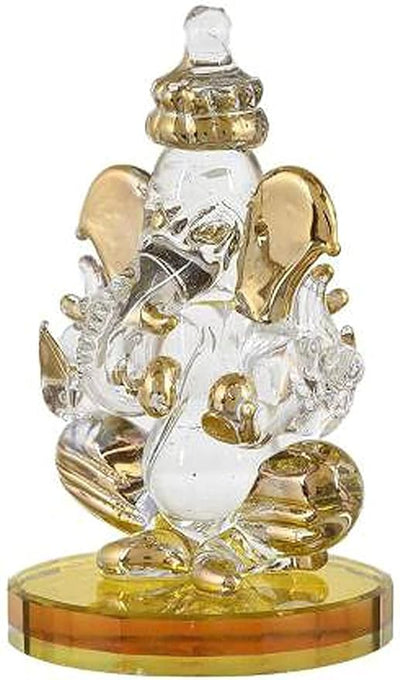 Handmade glass Ganesha idol, elegantly designed, depicting Lord Ganesha, ideal for pooja car and spiritual decor."