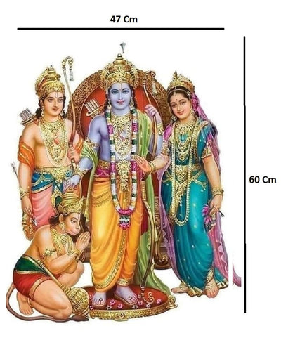 Shri Ram Darbar Sita Laxman with Hanuman ji God Wall Sticker for Pooja Room, Living Room,Office (Size -47Cm X 60Cm)