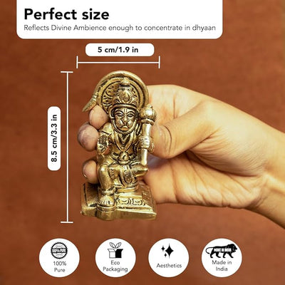 Hindu Gods : Hanuman Ji Murti 100% Pure Brass Idol for Home Puja, Office Desk and Car Dashboard