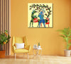Canvas Print Gond Art , Shri Krishna, Traditional, Religious Art, Indian Art,  for Living Room, Wall Decoration, Unframed Painting, Fabric |Size-12X12 inches.