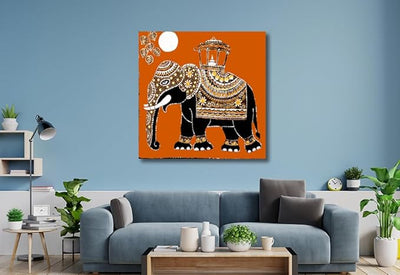 Canvas Print Traditional Art Canvas Paintings, Royal Elephant, Indian Art, Kalamkari Art, Madhubani Art, Canvas painting for Living Room, Rajasthani Art, Unframed, Fabric, Size - 12 X 12 inches.