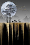Canvas Print Moon and Deer Unframed Canvas Art Painting for Home Wall Decoration(12" x18inch)