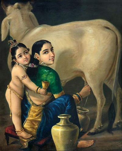 Canvas Print Yashoda Krishna Religious Unframed- Raja Ravi Varma Paintings