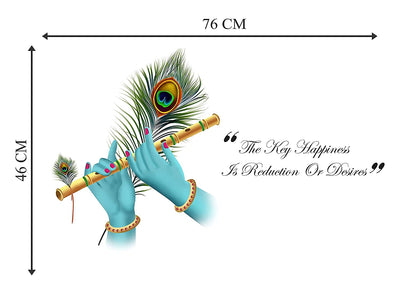 Shree Krishna Bansuri Key Happiness Wall Sticker for Living Room, Kids Room Sticker Size -46 Cm X76 Cm