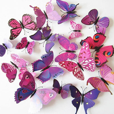 Plastic 3D Butterfly Sticker with Sticking Pad (Shimmer Purple) -Set of 12 Pieces