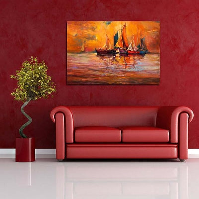 Canvas Print Boats & Sea |for Bedroom & Living Room | Engineered Wood Frame | 20.6 x 14 inch (52 x 36 cms)