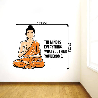 Peaceful Buddha and Quote on Mind ' Large Size (Wall Coverage Area - Height 75 cms X Width 95 cms)(Pack of 1) Wall Sticker