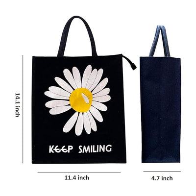 Trendy Jute Bags Eco-Friendly Jute Bags Tiffin/Shopping Grocery Multipurpose Hand Bag with Zip & Handle for Men and Women Flower Printed