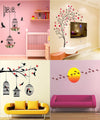 PVC Vinyl Wall Sticker Love Birds with Hearts | Branches and Cages | Magical Tree Sunrise with Flying Birds - Multicolor - Set of 4